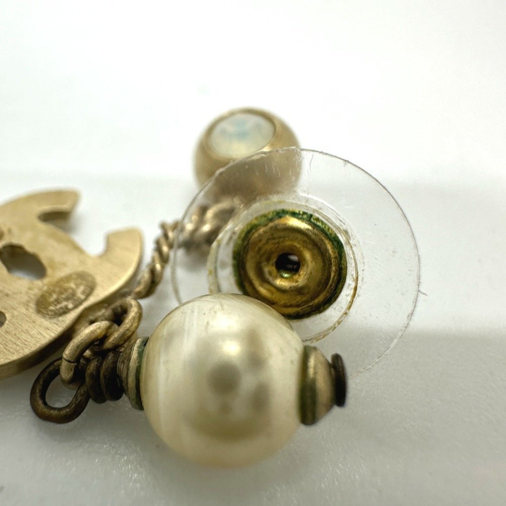 CHANEL Authentic Gold Pearl Logo Earrings - Picture 6 of 12